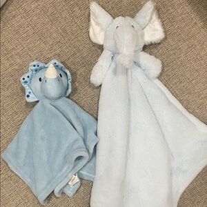 Blue Dinosaur and Elephant Plush Security Blankets